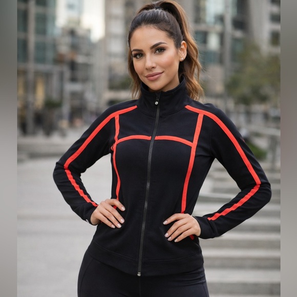 lululemon athletica Jackets & Blazers - Lululemon Black Zip-Up Athletic Jacket Red Piping
